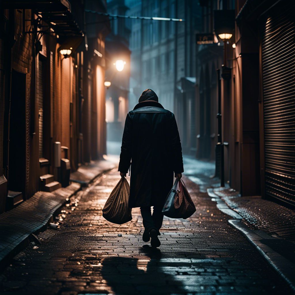 Dreams Of Stealing Money. A person in a dark alley holding a bag of money.