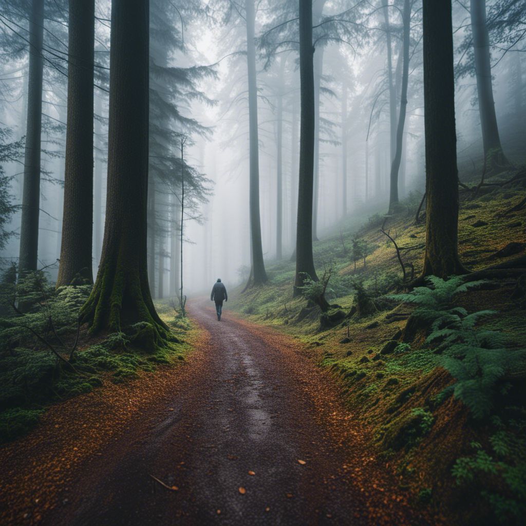 Dreams About Not Being Able To Find Someone. A misty forest path with tall trees, creating a cinematic atmosphere.