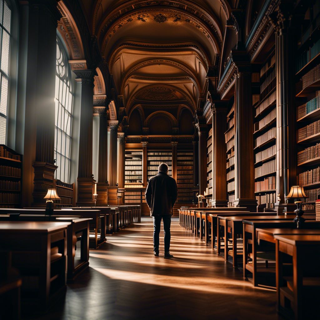 Dreams About Searching For Something. A person stands in a large library surrounded by books
